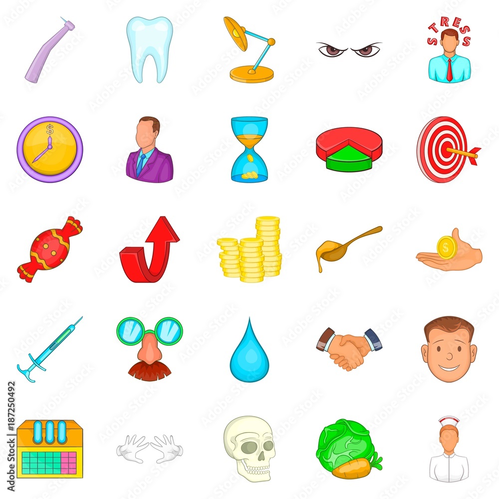Dentist icons set, cartoon style Dentist icons set, cartoon style