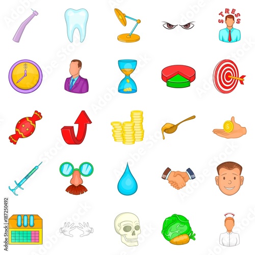 Dentist icons set, cartoon style