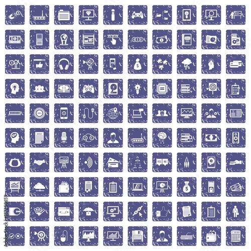 100 IT business icons set grunge sapphire