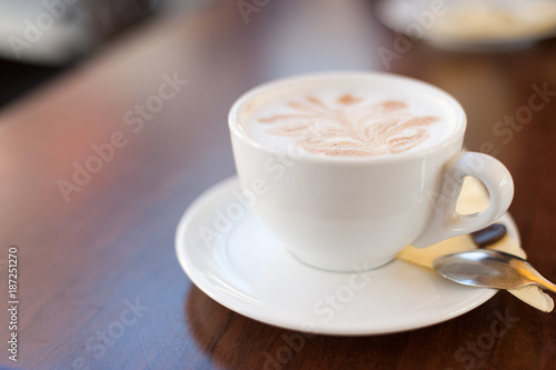 Hot Tasty Delicious Drink in Cup on Table in Coffee Shop