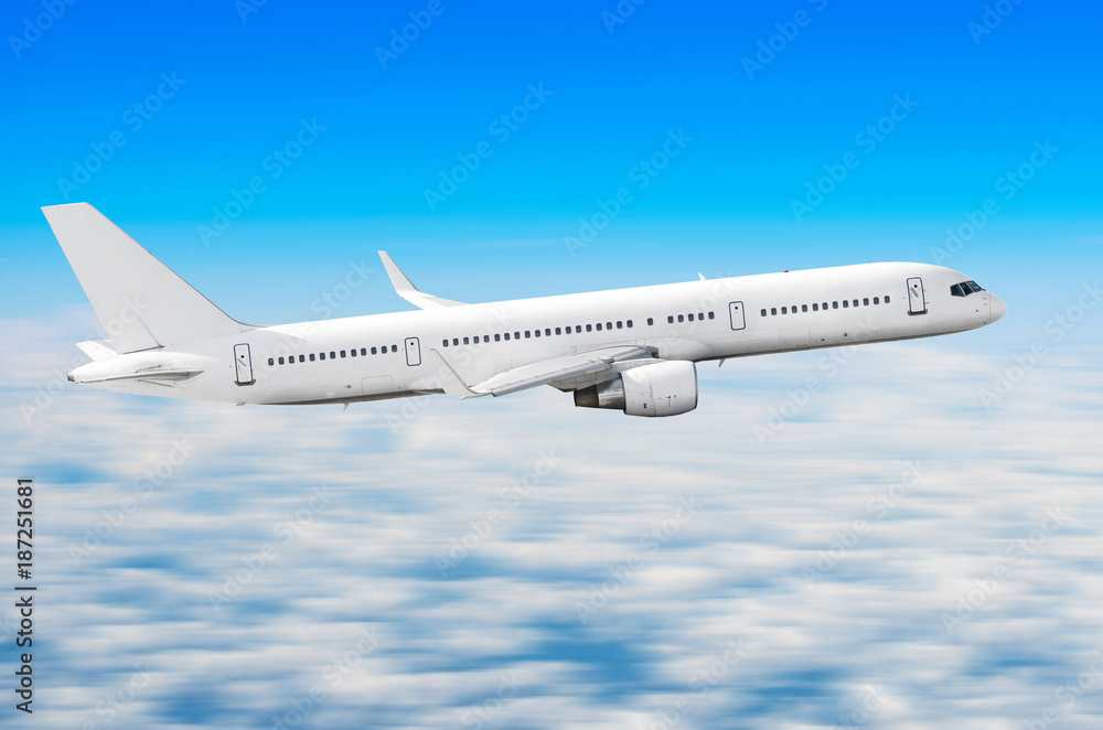 Airplane in the sky above the clouds flight journey sun height Airplane in the sky above the clouds flight journey sun height