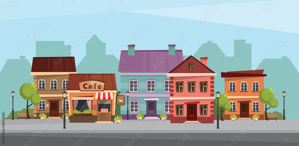 The landscape of the historic city. Vector illustration.