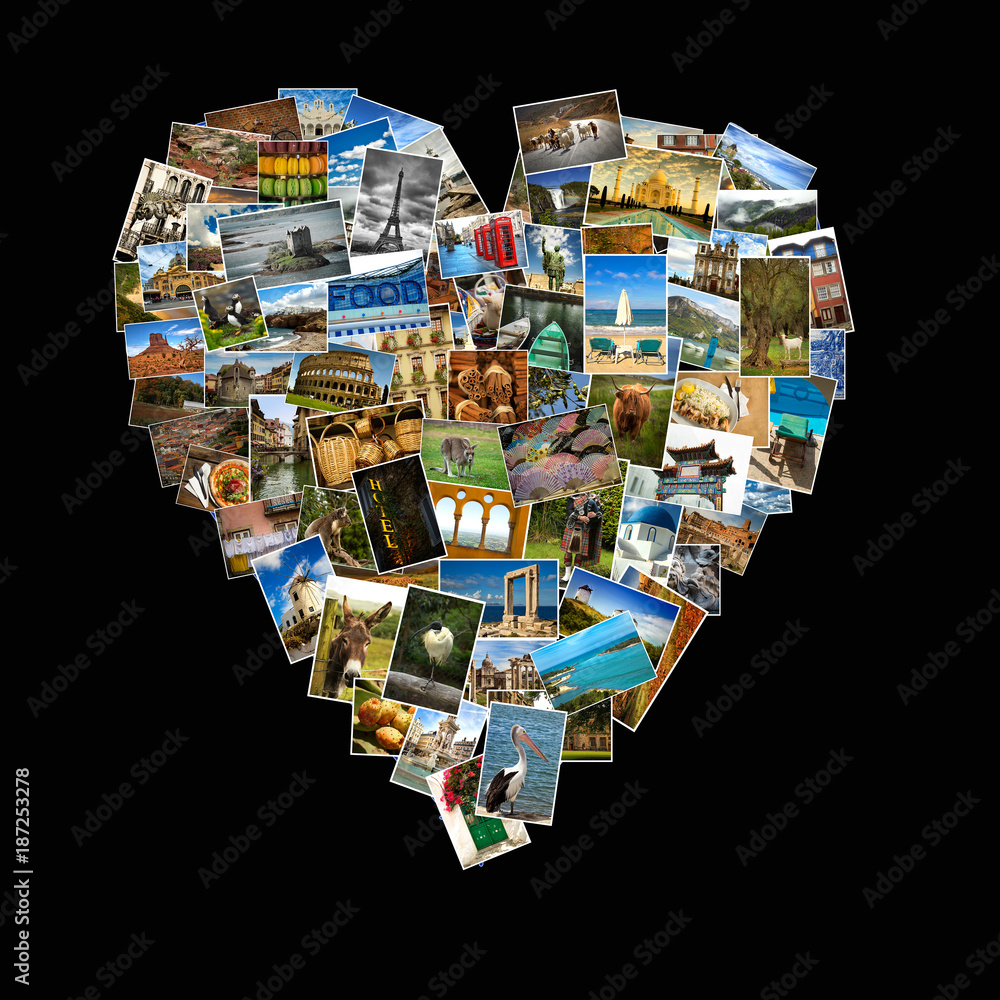 Heart shape made with travel pictures Heart shape made with travel pictures