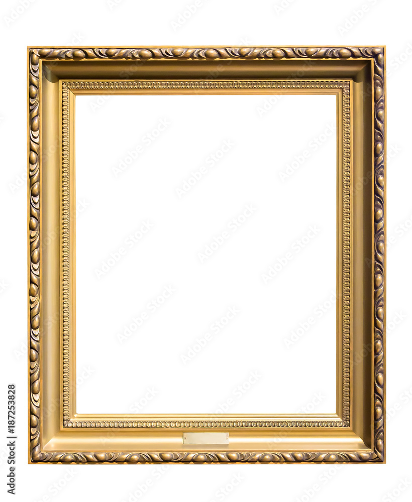Gold decorative picture frame isolated on white