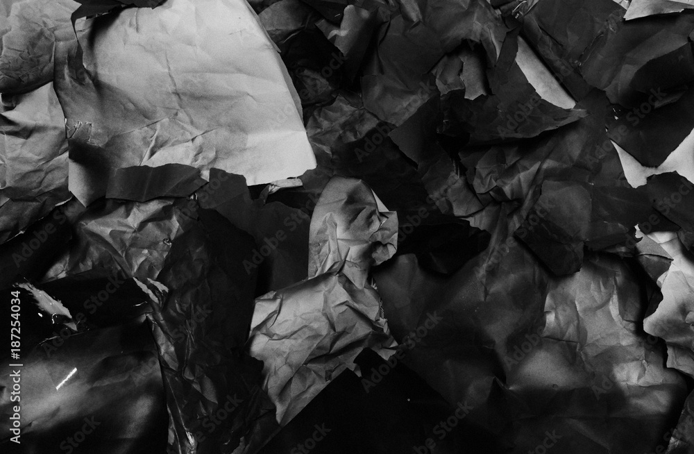 crumpled black and white paper, background
