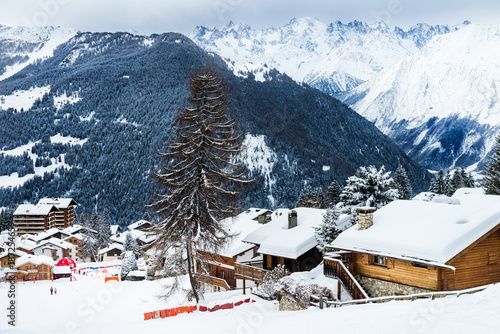 Winter view on the valley in Swiss Alps, Verbier, Switzerland photo