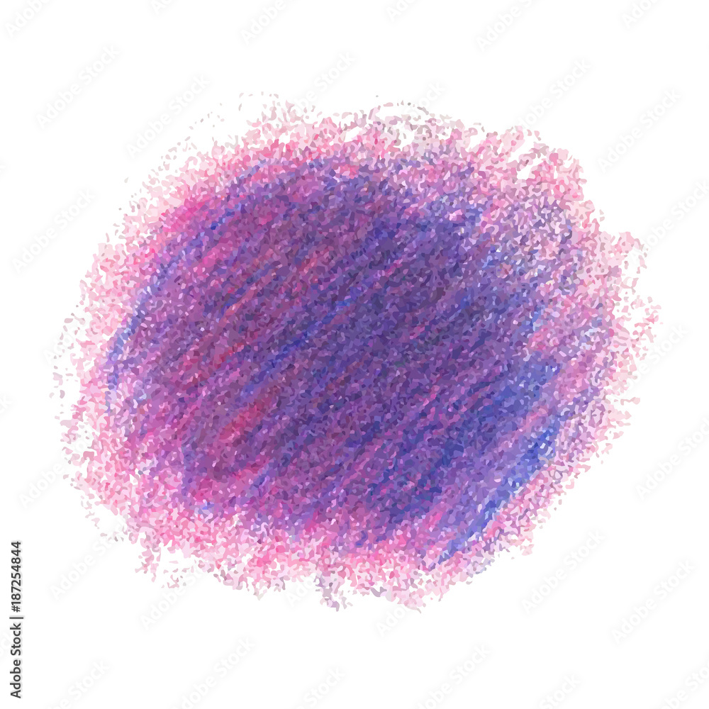 Purple crayon scribble texture stain isolated on white background