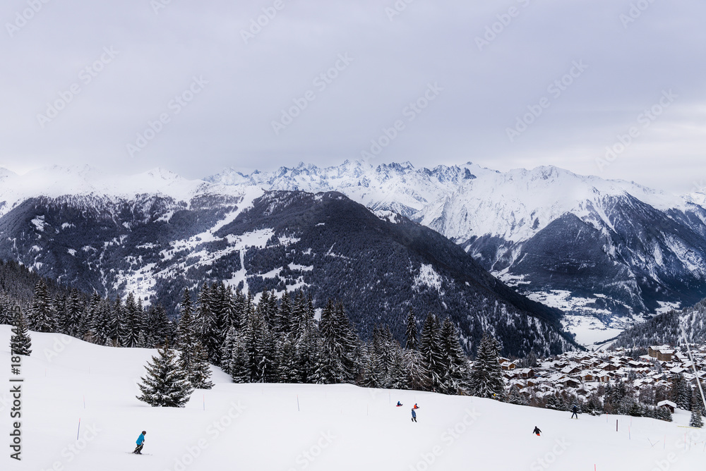 Winter view on the valley in Swiss Alps, Verbier, Switzerland Winter view on the valley in Swiss Alps, Verbier, Switzerland
