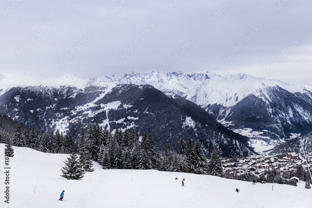 Winter view on the valley in Swiss Alps, Verbier, Switzerland