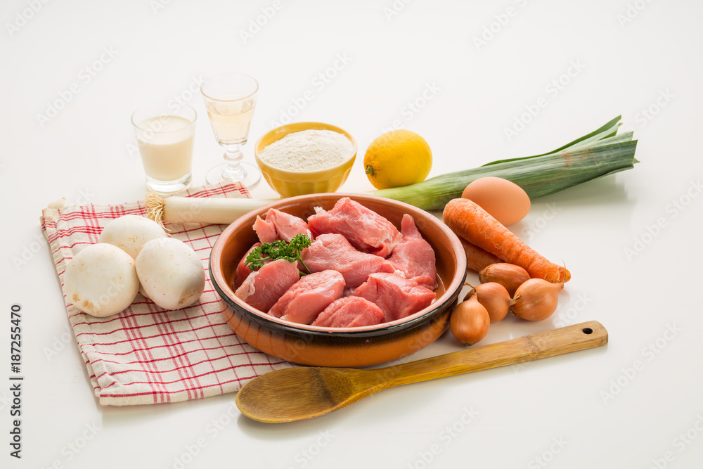 ingredients of the stew white background