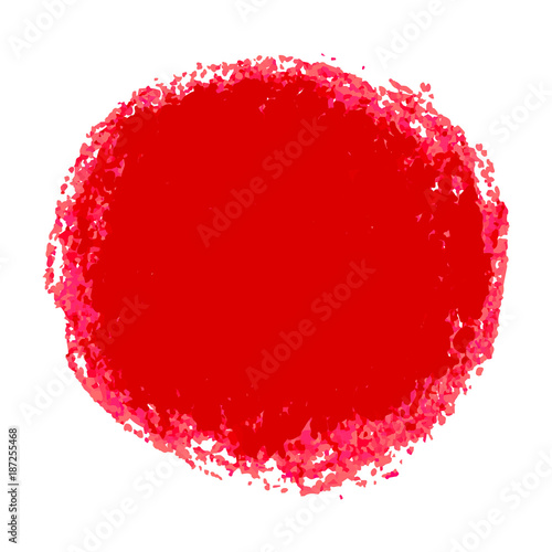 Red crayon scribble texture stain isolated on white background