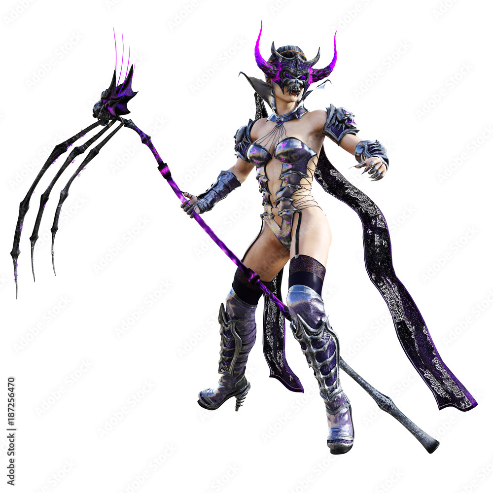 Evil sorceress mask horns. Gothic warrior woman. Magical protective armor. Muscular athletic body. Realistic 3D rendering isolate illustration. Hi key. Evil sorceress mask horns. Gothic warrior woman. Magical protective armor. Muscular athletic body. Realistic 3D rendering isolate illustration. Hi key.