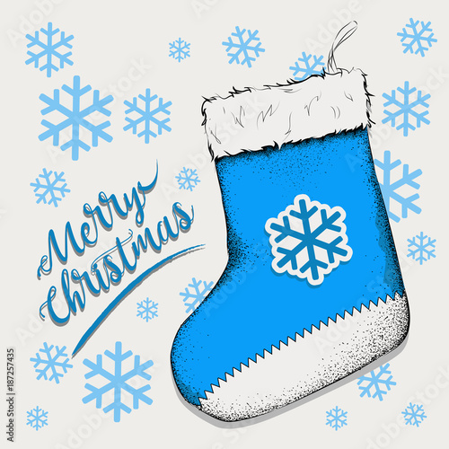 Christmas sock for gifts that hang on the fireplace. Sock Saint Nicholas Vector illustration
