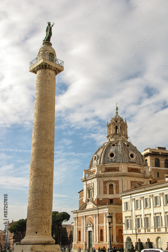 trajan's column and santa maria di loreto church