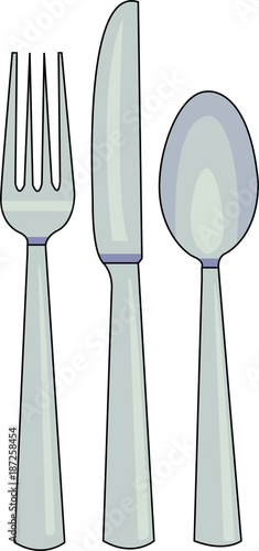 Vector illustration of three common utensils: Spoon, fork and knife