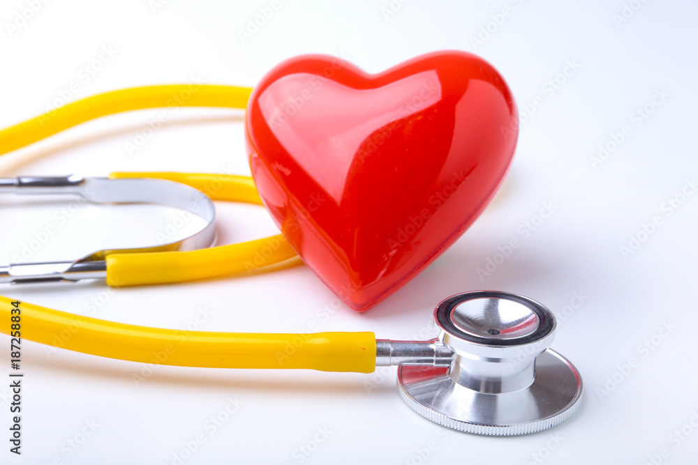 Red heart and a stethoscope on white background Red heart and a stethoscope on white background