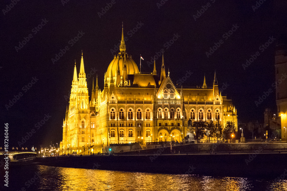 Night view of Hungarian parliament im Bucarest.
