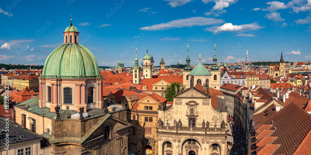 Prague City of Towers, Panorama of  Churches in New and Old Town