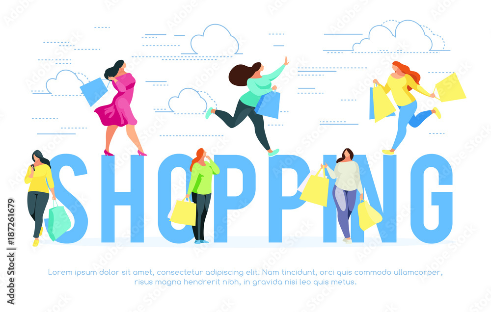 Shopping. Banner template with buyers. Shopping. Banner template with buyers.
