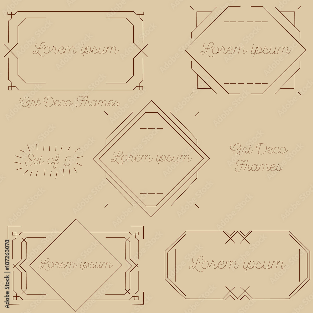 Set of art deco frames, badges, labels and borders. Vector ...