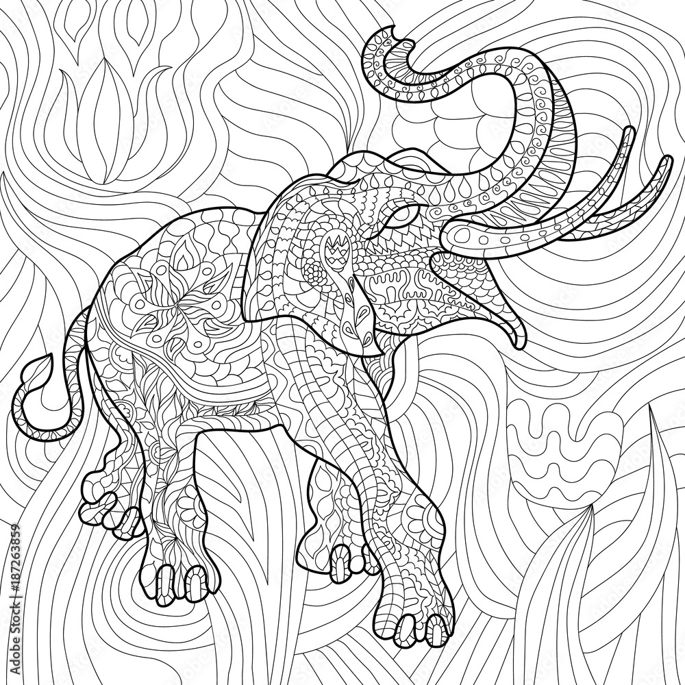 Obraz premium Elephant anti-stress coloring book for adults