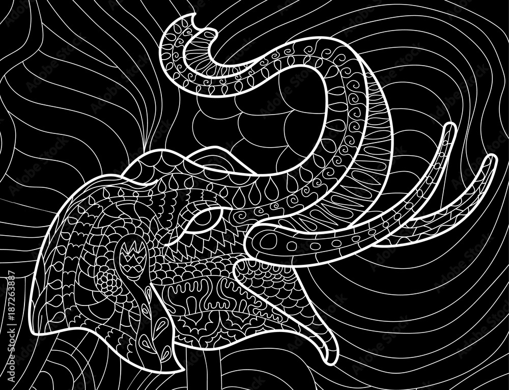 Fototapeta premium Elephant anti-stress coloring book for adults