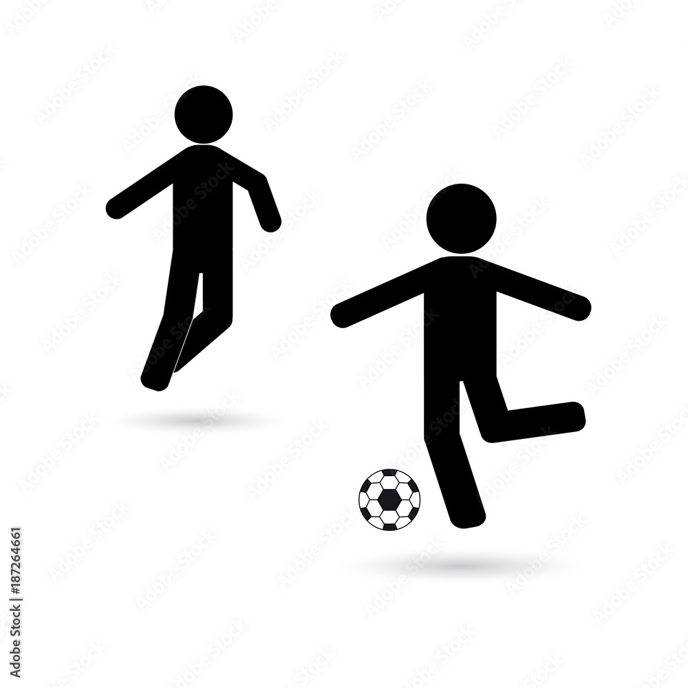 Icon of football players with a black ball on a white background