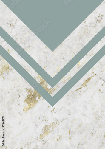 Minimalist marble background with solid color geometry. Trendy geometric poster.