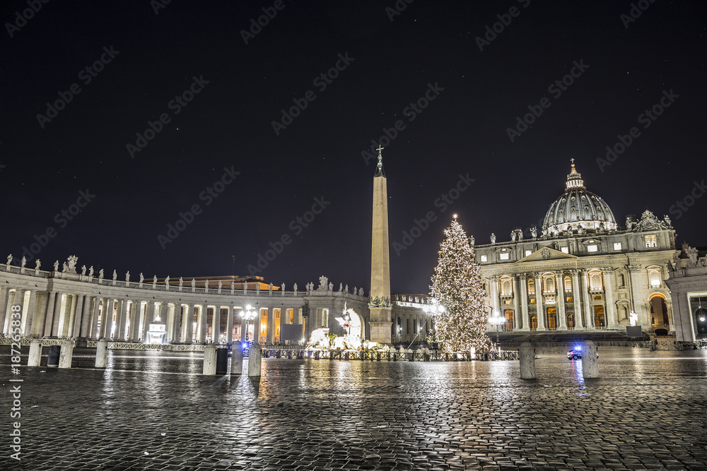 Christmas at St Peter's Basilica with starry sky (Rome, Italy)