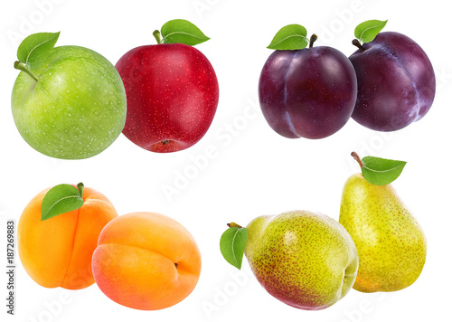 Apples,pears, apricots and plums isolated on white background