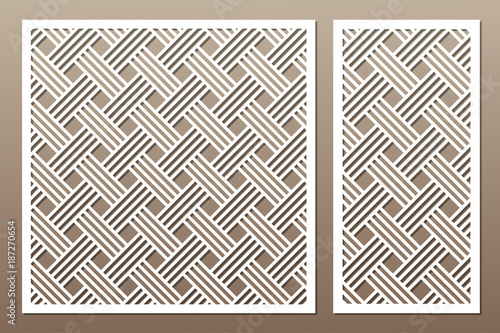 Set decorative card for cutting. Geometric line pattern. Laser cut. Ratio 1:1, 1:2. Vector illustration.