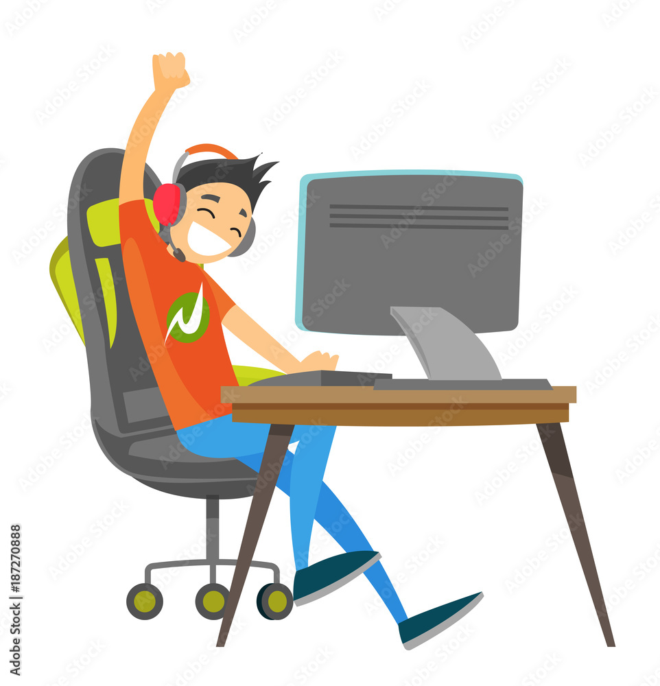 Back View of a Man Playing Online Games Stock Vector - Illustration of  teenager, tournament: 275102644