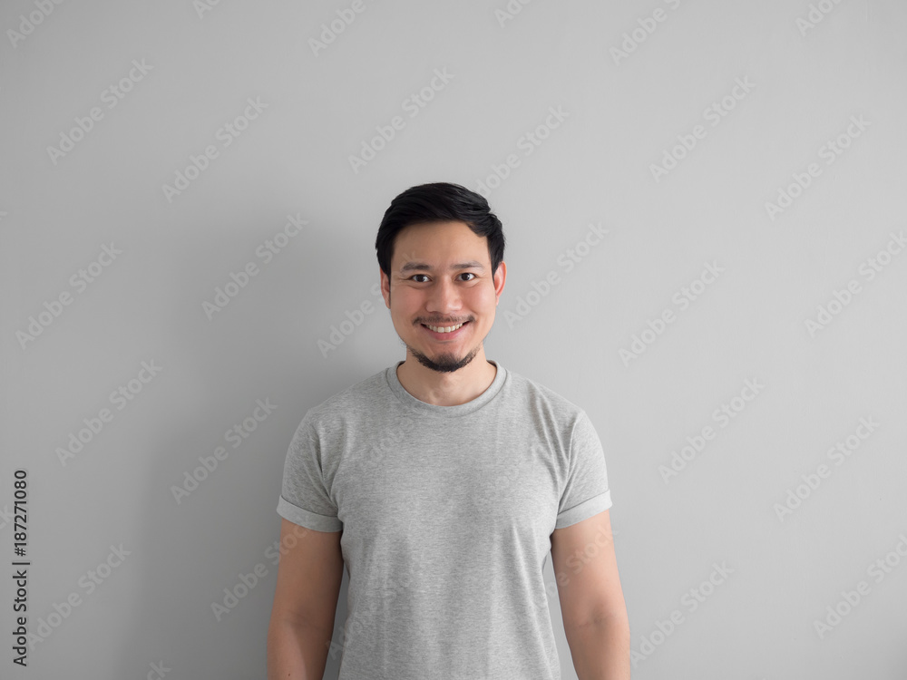 Happy face of man with beard in grey t-shirt. Happy face of man with beard in grey t-shirt.