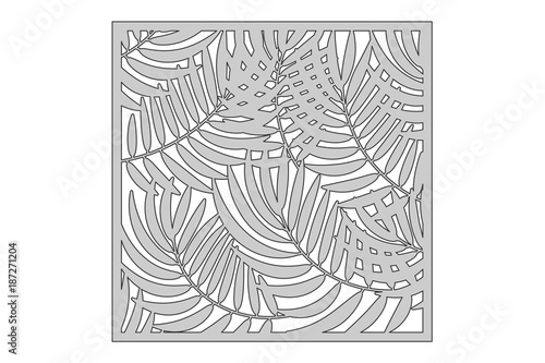 Template for cutting. Palm leaves pattern. Laser cut. Ratio 1:1. Vector illustration.