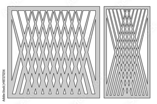 Set template for cutting. Square line diagonal pattern. Laser cut. Ratio 1:1, 1:2. Vector illustration.