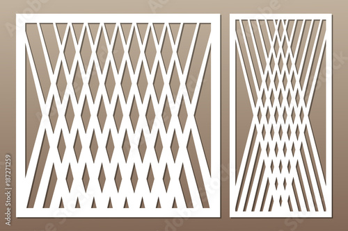Set decorative card for cutting. Square line diagonal pattern. Laser cut. Ratio 1:1, 1:2. Vector illustration.