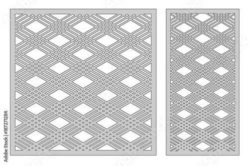 Set template for cutting. Square line diagonal pattern. Laser cut. Ratio 1:1, 1:2. Vector illustration.