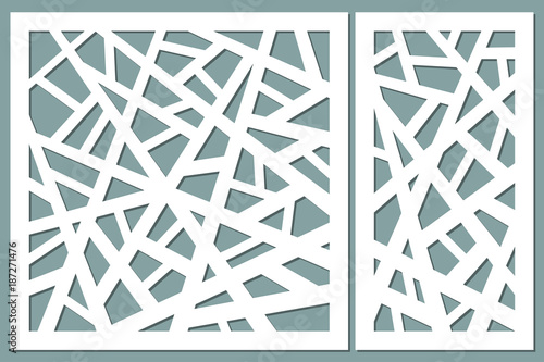 Set decorative card for cutting. Abstract lines pattern. Laser cut. Ratio 1:1, 1:2. Vector illustration.