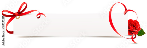 Banner mit roter Rose und Schleife mit Herz 