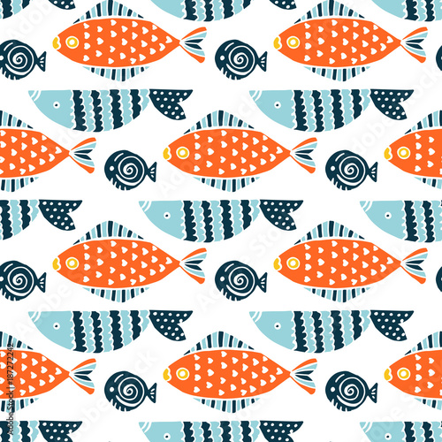 Colorful fish cartoon seamless vector pattern