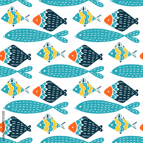 Colorful fish cartoon seamless vector pattern