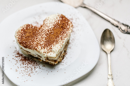 Delicious tiamissu in the form of a heart