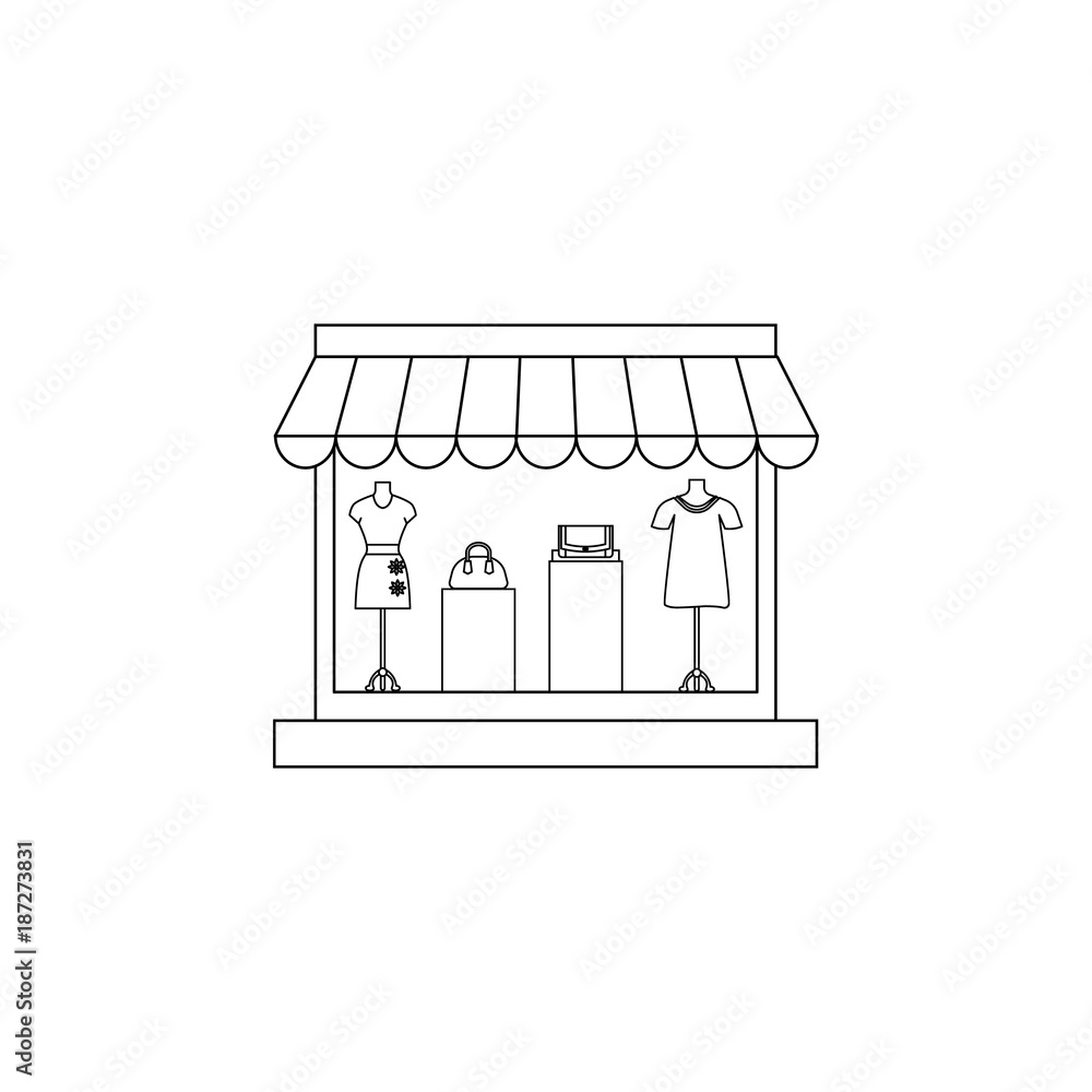 women's clothing store icon. Hypermarket and goods for sale