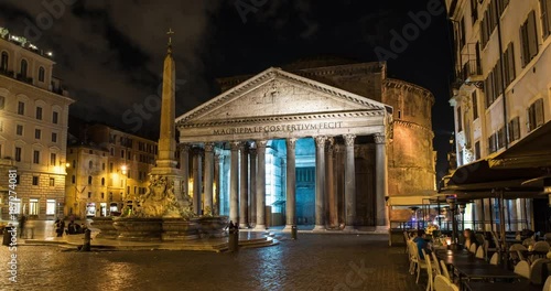 ROME, ITALY  – OCTOBER 2015 : Moving timelapse / hyperlapse of Panthéon at night