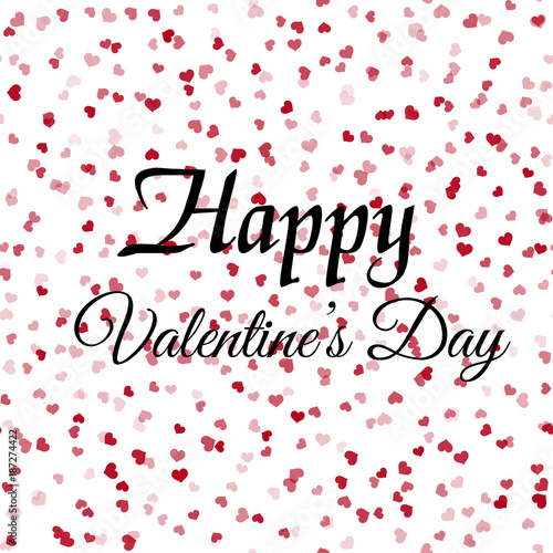 Valentine s Day greeting card with red hearts and black text. Vector