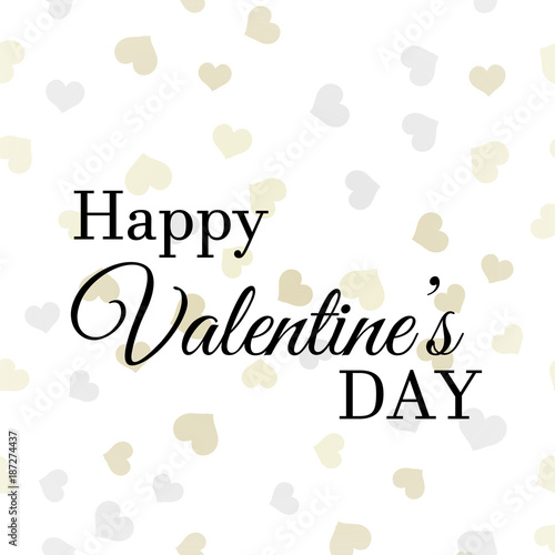 Valentine s Day greeting card with gold hearts and black text. Vector