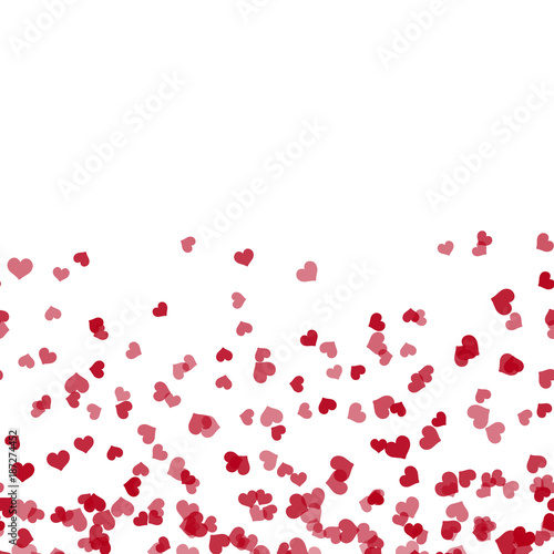 Valentine's greeting card with falling red hearts on white background. Vector
