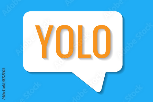 Yolo speech bubble on a color background.