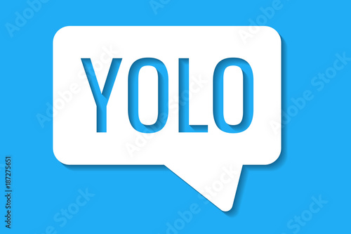 Yolo speech bubble on a color background.