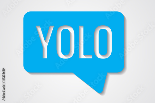 Yolo speech bubble on a color background.